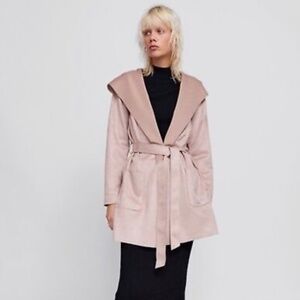 Zara XS Faux Suede Trench Belted Coat Blush Pink